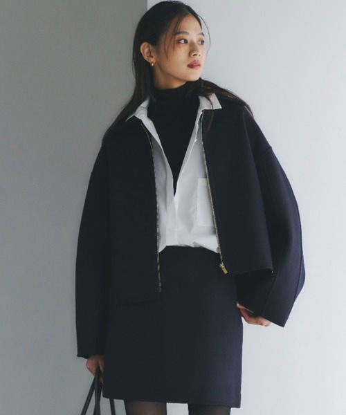 anuans（アニュアンス）の「リバーウールショートコート（ブルゾン・レディース・ホワイト系その他/キャメル/ネイビー・FREE）」の7枚目の写真