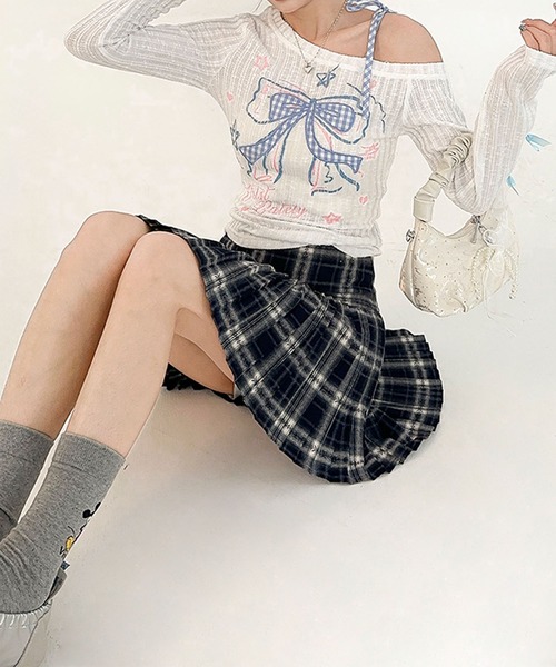 HOOK(フック)の「HOOK for girls チェック柄 プリーツ ミニスカート(スカート・レディース・ブラック/レッド/ネイビー・MEDIUM/SMALL/LARGE)」の5枚目の写真