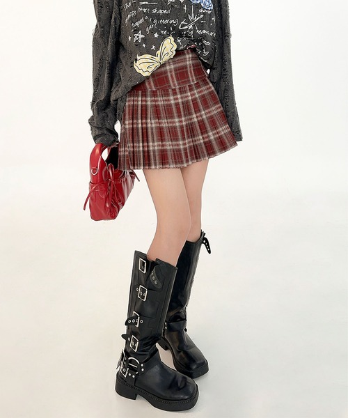 HOOK(フック)の「HOOK for girls チェック柄 プリーツ ミニスカート(スカート・レディース・ブラック/レッド/ネイビー・MEDIUM/SMALL/LARGE)」の13枚目の写真