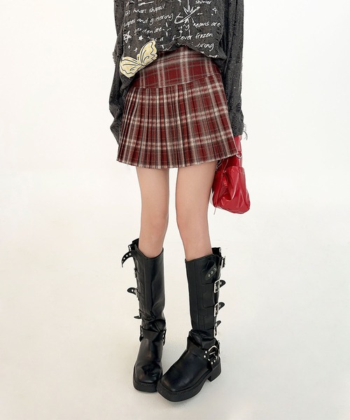 HOOK(フック)の「HOOK for girls チェック柄 プリーツ ミニスカート(スカート・レディース・ブラック/レッド/ネイビー・MEDIUM/SMALL/LARGE)」の14枚目の写真