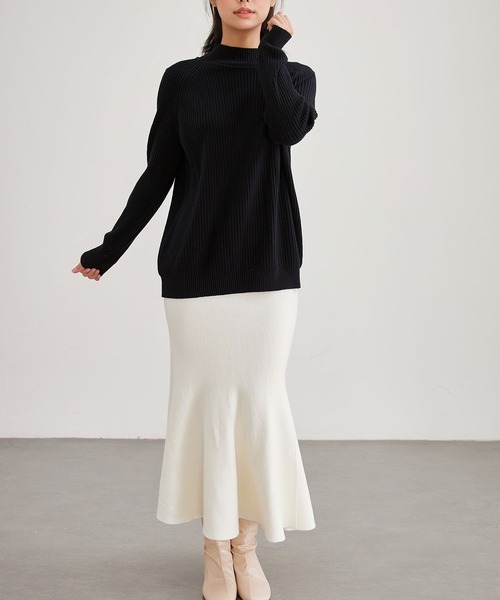 Lace Ladies(レースレディース)の「ウールタッチ ハイネック ラグラン ニット プルオーバー(ニット/セーター・レディース・モカ/アイボリー/ブラック/グレイッシュベージュ・FREE)」の21枚目の写真