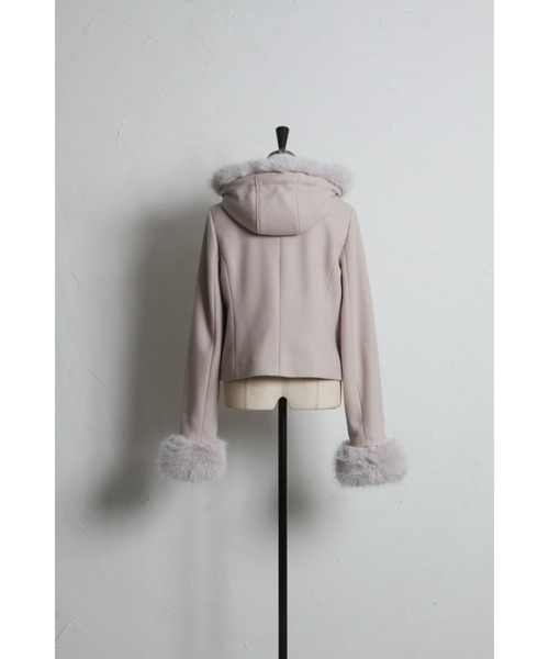 セール】取り外し可能なファー付きビジュー装飾ショートコート