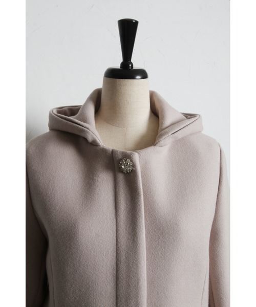 セール】取り外し可能なファー付きビジュー装飾ショートコート