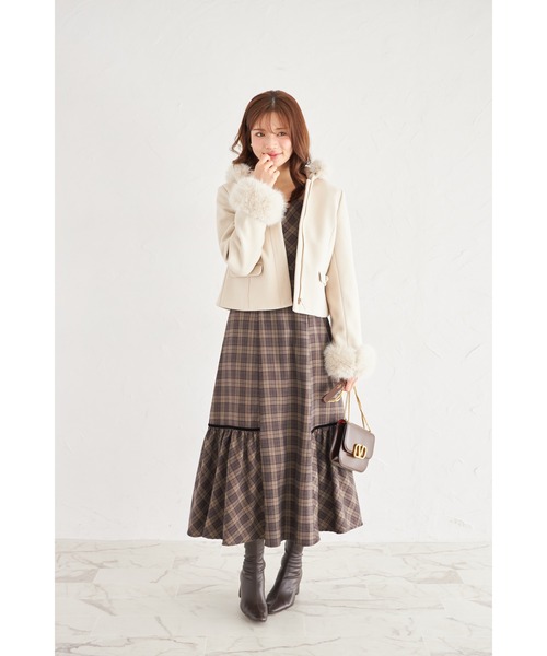 セール】取り外し可能なファー付きビジュー装飾ショートコート