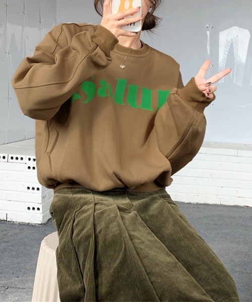 Miniministore（ミニミニストア）の「英字ロゴトレーナー裏起毛スウェット韓国風（スウェット・レディース・グレー/ブラウン/グリーン/ホワイト/ブラック・FREE）」の4枚目の写真