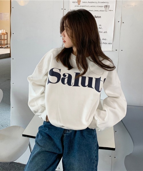 Miniministore（ミニミニストア）の「英字ロゴトレーナー裏起毛スウェット韓国風（スウェット・レディース・グレー/ブラウン/グリーン/ホワイト/ブラック・FREE）」の2枚目の写真