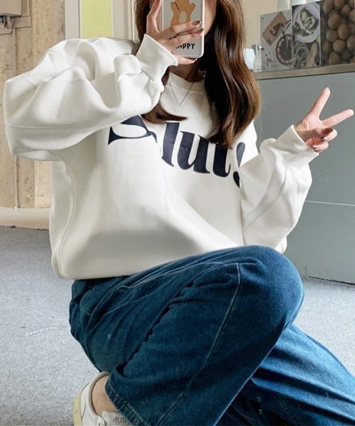 Miniministore（ミニミニストア）の「英字ロゴトレーナー裏起毛スウェット韓国風（スウェット・レディース・グレー/ブラウン/グリーン/ホワイト/ブラック・FREE）」の6枚目の写真