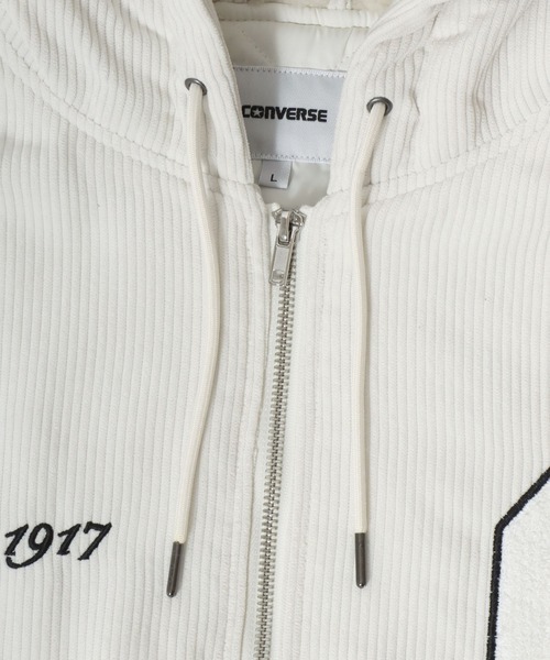 CONVERSE（コンバース）の「2025AW CONVERSE /コンバース コーデュロイ フード裏ボア 薄中綿キルティング サガラ刺繍 ジップアップフーディーブルゾン レディース メンズフ ルジップパーカー（ブルゾン・メンズ・アイボリー/チャコール・M/L/LL）」の9枚目の写真