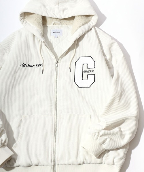 CONVERSE（コンバース）の「2025AW CONVERSE /コンバース コーデュロイ フード裏ボア 薄中綿キルティング サガラ刺繍 ジップアップフーディーブルゾン レディース メンズフ ルジップパーカー（ブルゾン・メンズ・アイボリー/チャコール・M/L/LL）」の18枚目の写真