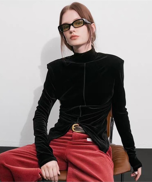 セール】【新作】レトロベルベットタートルネックトップス（Tシャツ