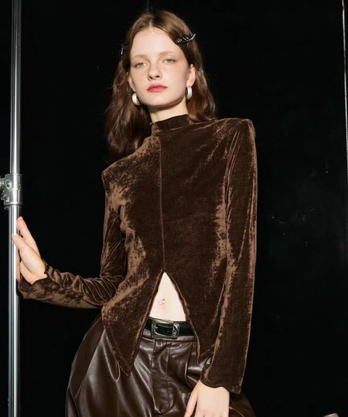 セール】【新作】レトロベルベットタートルネックトップス（Tシャツ