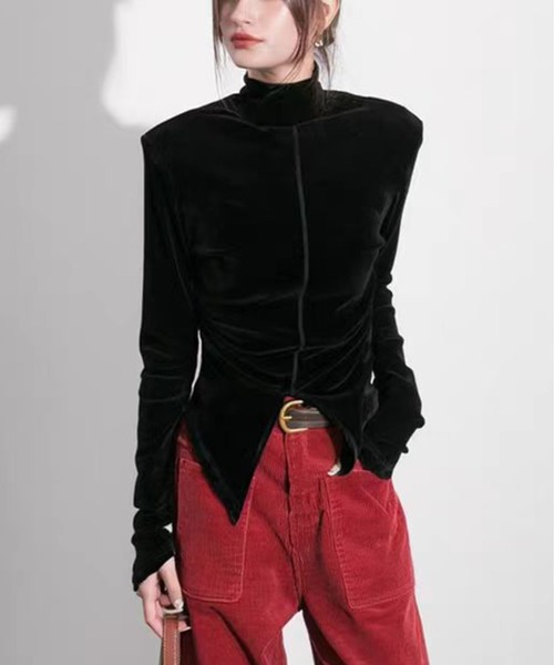 AsheKsha（アシクシャ）の「【新作】レトロベルベットタートルネックトップス（Tシャツ/カットソー・レディース・モカ/ブラック・M）」の16枚目の写真