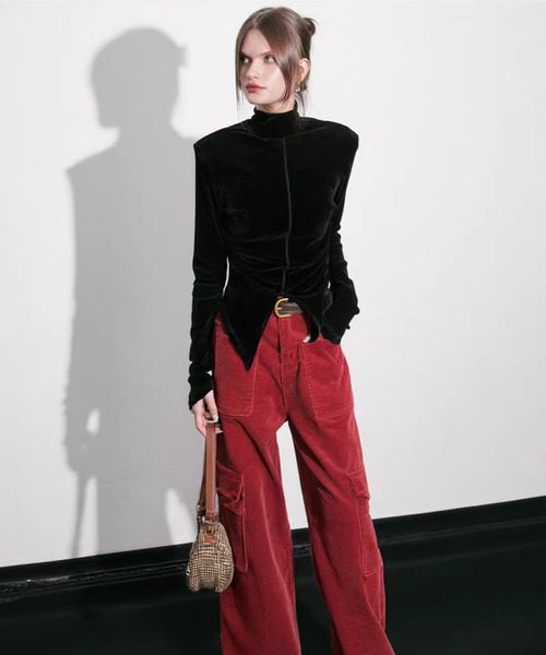 AsheKsha（アシクシャ）の「【新作】レトロベルベットタートルネックトップス（Tシャツ/カットソー・レディース・モカ/ブラック・M）」の19枚目の写真
