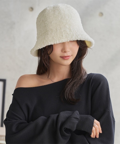 KOBE LETTUCE（コウベレタス）の「ボアバケットハット（ハット・レディース・ブラック/キャメル/アイボリー・FREE）」の4枚目の写真