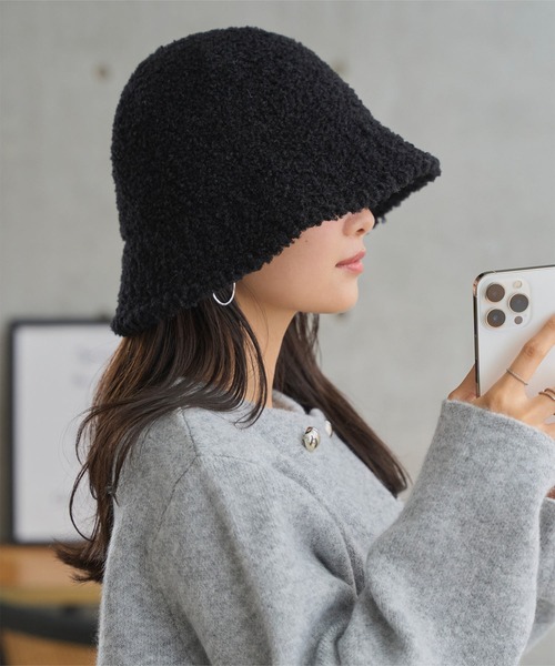 KOBE LETTUCE（コウベレタス）の「ボアバケットハット（ハット・レディース・ブラック/キャメル/アイボリー・FREE）」の6枚目の写真