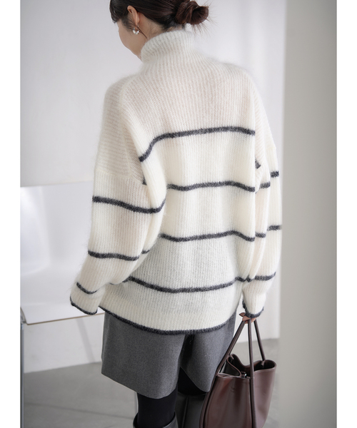 セール】モヘヤミックスボーダーハイネックプルオーバー（ニット