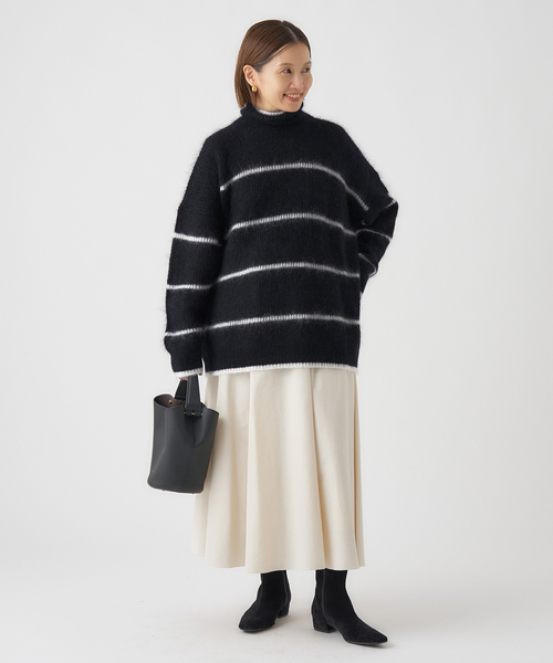 セール】モヘヤミックスボーダーハイネックプルオーバー（ニット