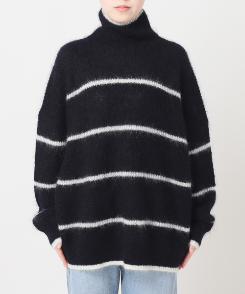 セール】モヘヤミックスボーダーハイネックプルオーバー（ニット