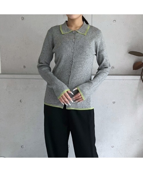 amini（アミニ）の「配色リブニットポロ衿カーディガン（Tシャツ/カットソー・レディース・アイボリー/ブラック/グレー・MEDIUM）」の11枚目の写真