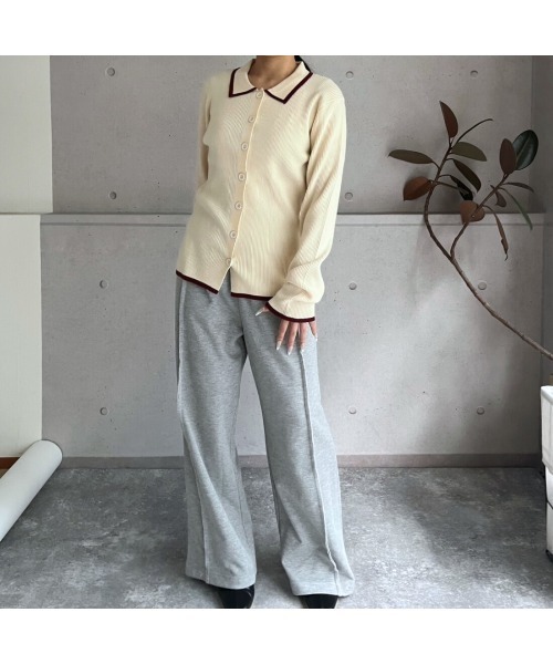 amini（アミニ）の「配色リブニットポロ衿カーディガン（Tシャツ/カットソー・レディース・アイボリー/ブラック/グレー・MEDIUM）」の19枚目の写真