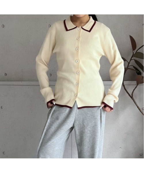 amini（アミニ）の「配色リブニットポロ衿カーディガン（Tシャツ/カットソー・レディース・アイボリー/ブラック/グレー・MEDIUM）」の20枚目の写真