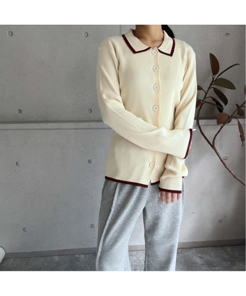 amini（アミニ）の「配色リブニットポロ衿カーディガン（Tシャツ/カットソー・レディース・アイボリー/ブラック/グレー・MEDIUM）」の22枚目の写真