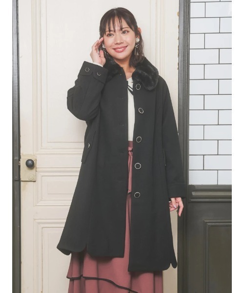 大きいサイズ】2WAYウール混フェイクファーコート（ステンカラーコート