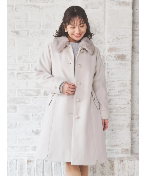 大きいサイズ】2WAYウール混フェイクファーコート（ステンカラーコート