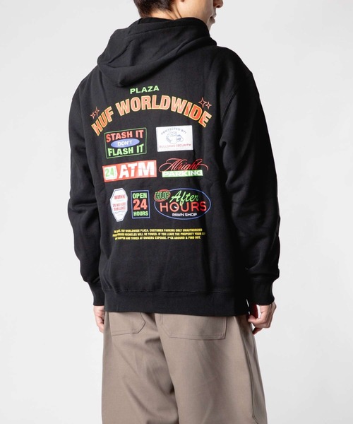 HUF ハフ 21AW ×#FR2 COLLEGE HOODIE プリントロゴ プルオーバーパーカー ブラック セール】HUF PROMO P/O HOODIE ハフ プロモーション プリント パーカー