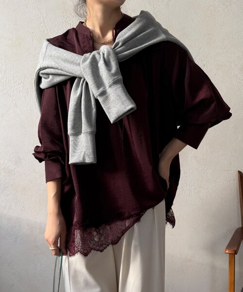 DouDou(ドゥドゥ)の「レース切替チュニック(シャツ/ブラウス・レディース・ボルドー/ブラック/オフホワイト・FREE)」の3枚目の写真