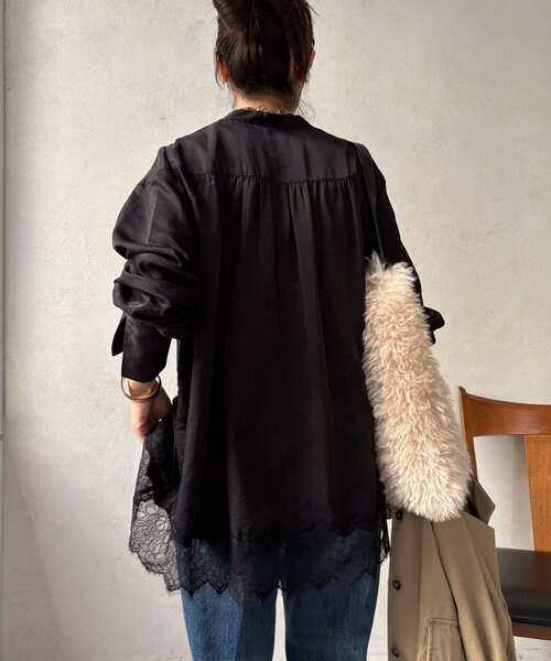 DouDou(ドゥドゥ)の「レース切替チュニック(シャツ/ブラウス・レディース・ボルドー/ブラック/オフホワイト・FREE)」の7枚目の写真