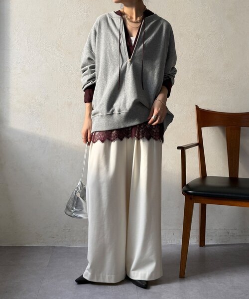 DouDou(ドゥドゥ)の「レース切替チュニック(シャツ/ブラウス・レディース・ボルドー/ブラック/オフホワイト・FREE)」の8枚目の写真