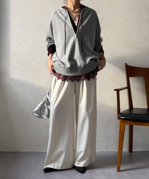 DouDou(ドゥドゥ)の「レース切替チュニック(シャツ/ブラウス・レディース・ボルドー/ブラック/オフホワイト・FREE)」の10枚目の写真