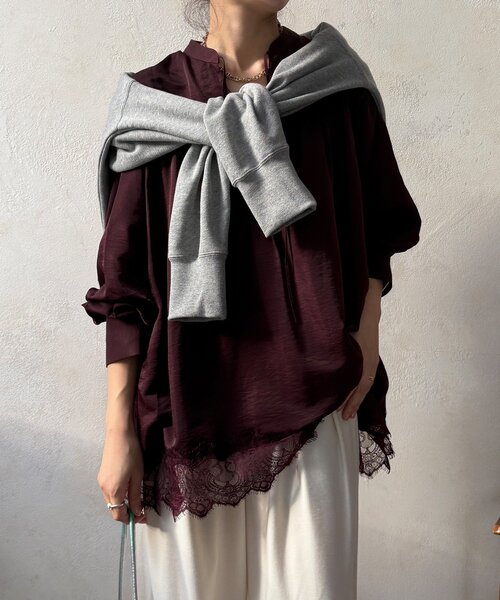 DouDou(ドゥドゥ)の「レース切替チュニック(シャツ/ブラウス・レディース・ボルドー/ブラック/オフホワイト・FREE)」の14枚目の写真