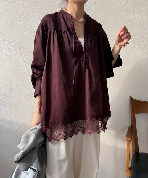 DouDou(ドゥドゥ)の「レース切替チュニック(シャツ/ブラウス・レディース・ボルドー/ブラック/オフホワイト・FREE)」の15枚目の写真