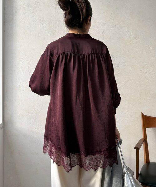 DouDou(ドゥドゥ)の「レース切替チュニック(シャツ/ブラウス・レディース・ボルドー/ブラック/オフホワイト・FREE)」の16枚目の写真