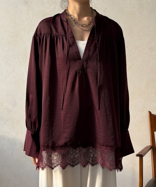 DouDou(ドゥドゥ)の「レース切替チュニック(シャツ/ブラウス・レディース・ボルドー/ブラック/オフホワイト・FREE)」の17枚目の写真