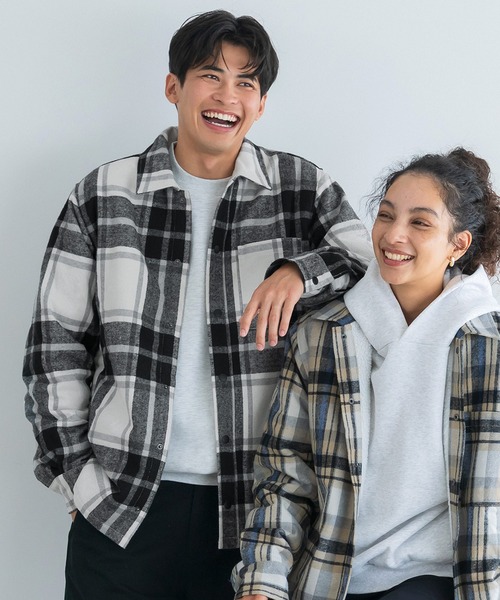 CREAM SODA／カスリチェックブルゾンＡ ／黒 × 白 セール】ヘビーネルチェック裏ボアブルゾン（ブルゾン）｜coca（coca