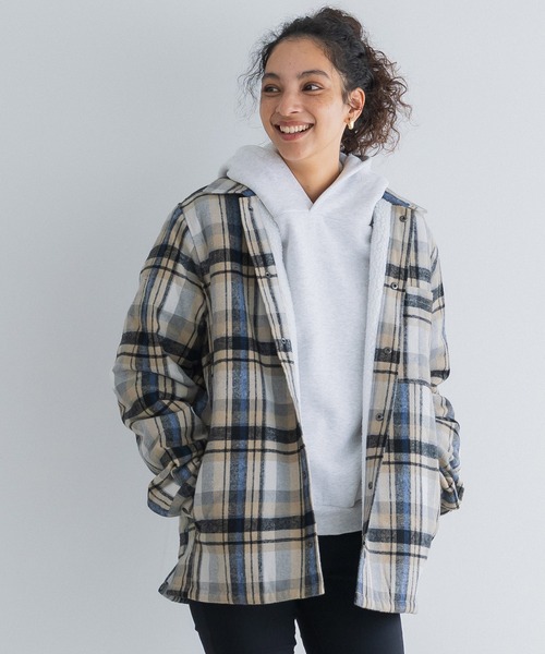 CREAM SODA／カスリチェックブルゾンＡ ／黒 × 白 セール】ヘビーネルチェック裏ボアブルゾン（ブルゾン）｜coca（coca