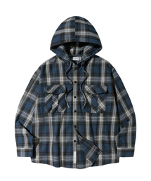 F.ILLUMINATE | クロスチェックフードシャツ-ネイビー(シャツ/ブラウス)