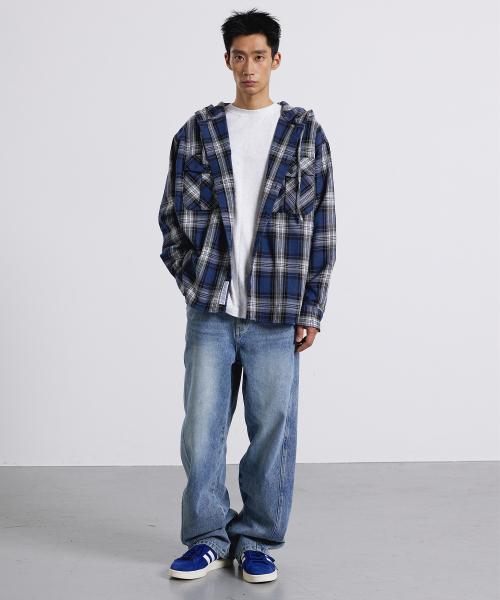 F.ILLUMINATE(フィルミネイト)の「クロスチェックフードシャツ-ネイビー(シャツ/ブラウス・レディース・その他・SMALL/MEDIUM/LARGE)」の4枚目の写真