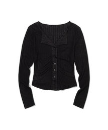 Shirred Collar Rib Top (BLACK)