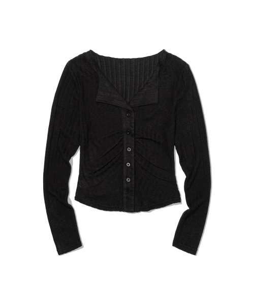 MOAA(モア)の「Shirred Collar Rib Top (BLACK)(カーディガン/ボレロ・レディース・その他・SMALL/MEDIUM)」の1枚目の写真