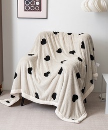 pyornim（ピョルニム）の「【100cm×150cm】モノトーン総柄フリースビッグブランケット リボン フラワー ハート ボア（ブランケット）」