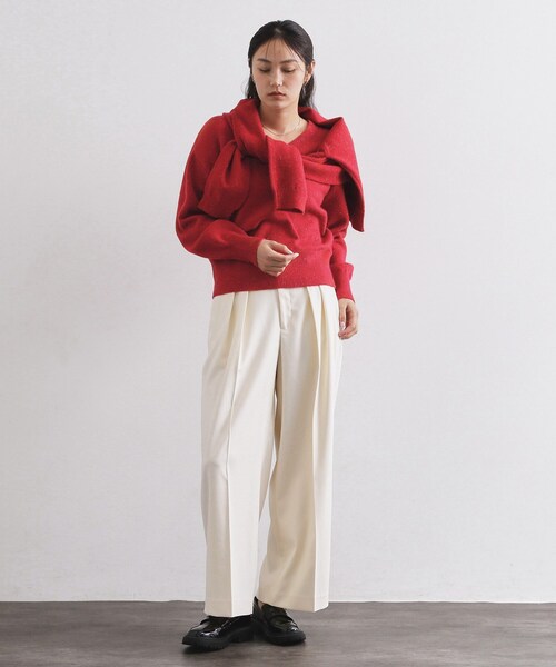 OPAQUE.CLIP（オペークドットクリップ）の「カルゼタックワイドパンツ【洗濯機OK】（その他パンツ・レディース・オフホワイト/ネイビー・38/40）」の4枚目の写真