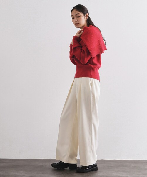 OPAQUE.CLIP（オペークドットクリップ）の「カルゼタックワイドパンツ【洗濯機OK】（その他パンツ・レディース・オフホワイト/ネイビー・38/40）」の5枚目の写真