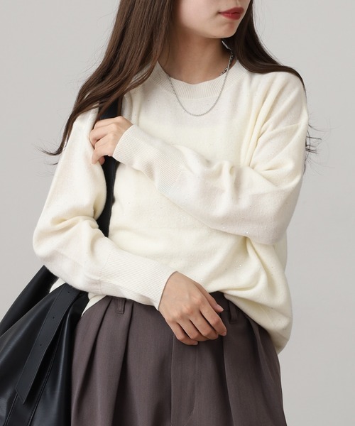 EGLANTINE(エグランティーヌ)の「EGLANTINE ウール100%スパンコールボーダーニット(ニット/セーター・レディース・オフホワイト/ベージュ/ブラック・38)」の19枚目の写真