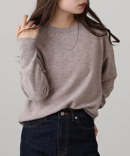 EGLANTINE(エグランティーヌ)の「EGLANTINE ウール100%スパンコールボーダーニット(ニット/セーター・レディース・オフホワイト/ベージュ/ブラック・38)」の8枚目の写真