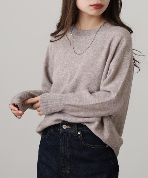 EGLANTINE(エグランティーヌ)の「EGLANTINE ウール100%スパンコールボーダーニット(ニット/セーター・レディース・オフホワイト/ベージュ/ブラック・38)」の6枚目の写真