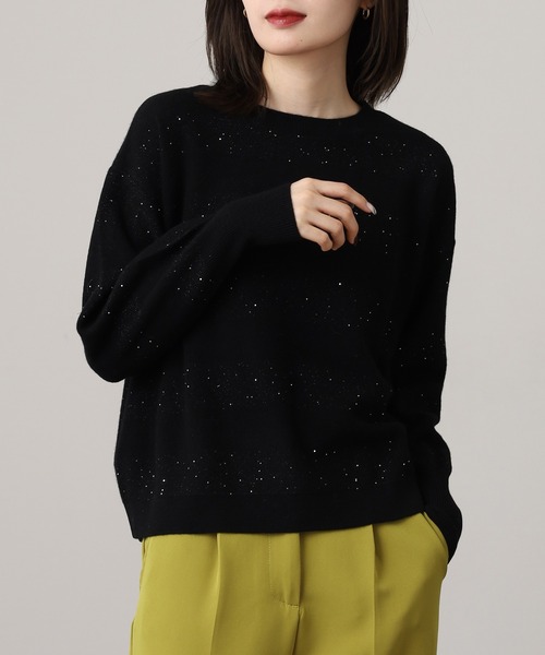 EGLANTINE(エグランティーヌ)の「EGLANTINE ウール100%スパンコールボーダーニット(ニット/セーター・レディース・オフホワイト/ベージュ/ブラック・38)」の4枚目の写真